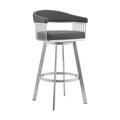 Armen Living Armen Living LCCSBABSGR30 30 in. Chelsea Gray Faux Leather & Brushed Stainless Steel Swivel Bar Stool LCCSBABSGR30